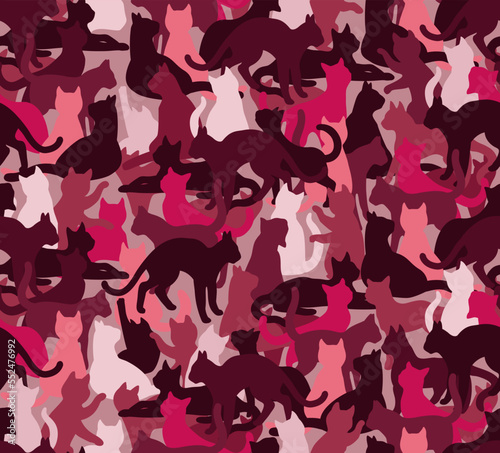 Cats, Kittens. Cat seamless pattern background, silhouette, wallpaper, interior, camouflage, vector image
