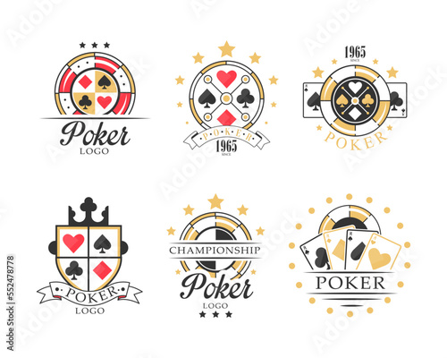 Poker Logo and Casino Emblem with Diamonds, Clubs, Hearts and Spades Vector Set