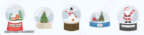 Collage of beautiful snow globes on white background