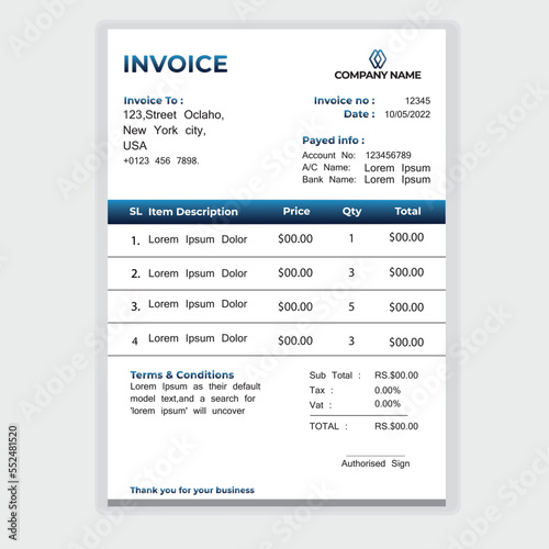 Invoice minimal, clean invoice, Elegant invoice
Bill form business invoice accounting vector Invoice template design