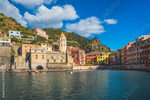 Cinque Terre, Italy - Scenic view of marina In colorful fishermen village Vernazza, Liguria. September 2022