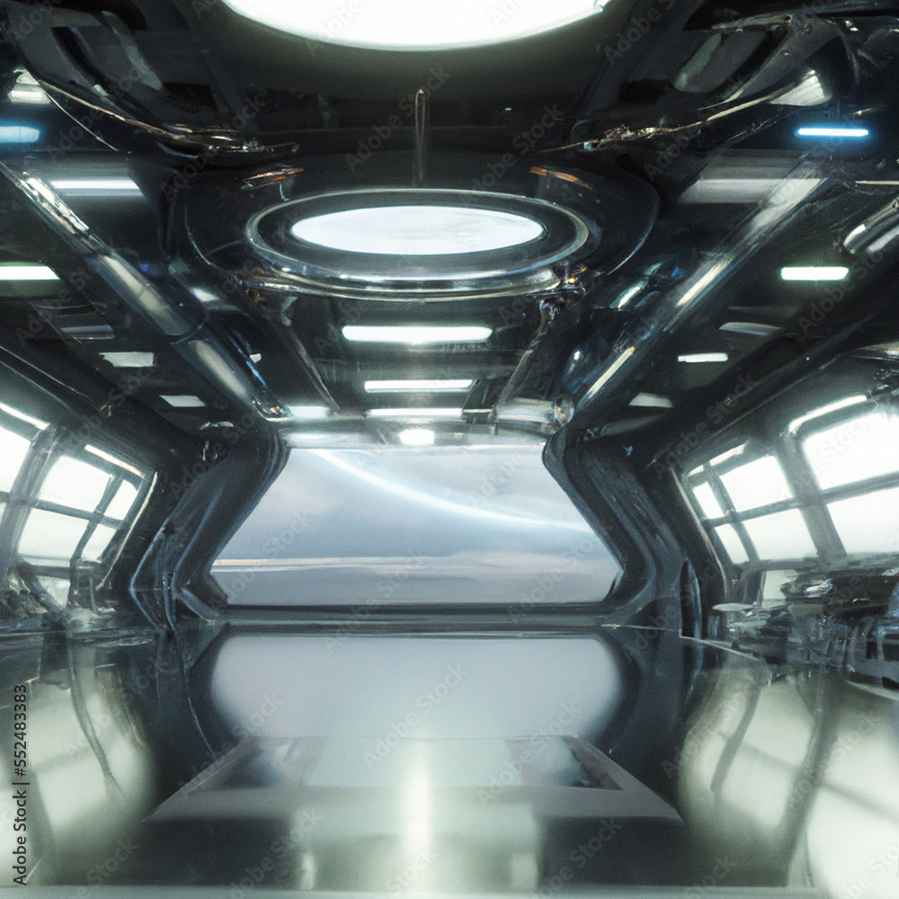 Windows on a spaceship showing the planets outside with copy space generative ai illustration Windows on a spaceship showing the planets outside with copy space generative ai illustration