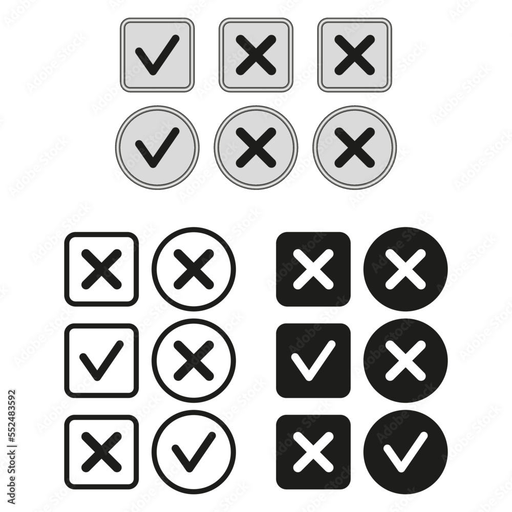 Cross check marks icons. Exam checklist icon. Vector illustration. stock image. Cross check marks icons. Exam checklist icon. Vector illustration. stock image.