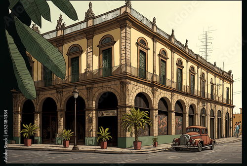 Colonial style old building in the heart of Guadalajara, Mexico. Generative AI