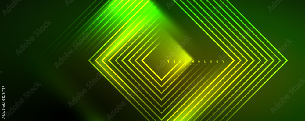 Neon glowing techno lines, hi-tech futuristic abstract background template. Vector illustration for wallpaper, banner, background, leaflet, catalog, cover, flyer Neon glowing techno lines, hi-tech futuristic abstract background template. Vector illustration for wallpaper, banner, background, leaflet, catalog, cover, flyer