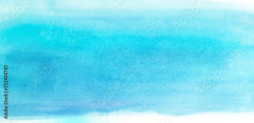 コピースペースのある夏の空や海をイメージした水彩背景イラスト ターコイズブルー