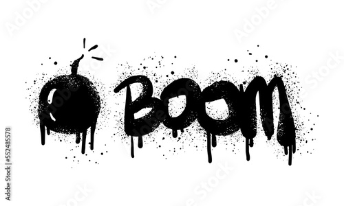 Boom symbol. Spray painted graffiti Boom word in black over white. Boom drip symbol. isolated on white background. vector illustration
