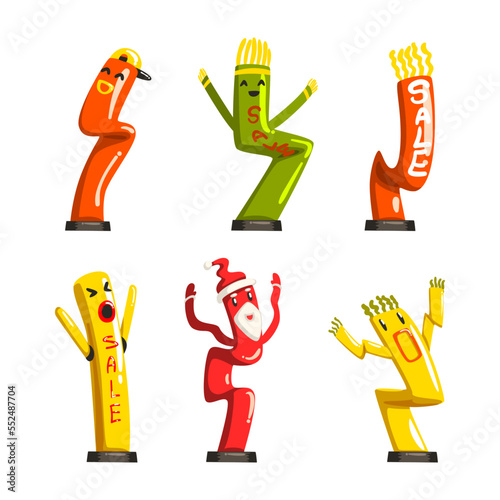 Dancing Inflatable Colorful Tube Man Waving Hands Vector Set