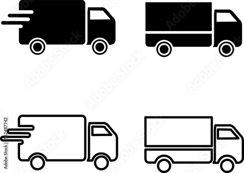 Fast shipping delivery truck set flat vector icon for apps and websites.eps