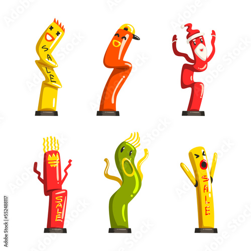 Dancing Inflatable Colorful Tube Man Waving Hands Vector Set