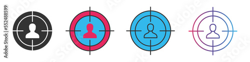 Target different style icons set. Outline and filled vector sign.