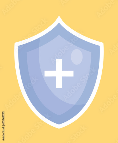 Antibacterial shield icon. Health protection and prevention, fight against viruses. Medical care metaphor. Sticker for social networks and instant messengers. Cartoon flat vector illustration