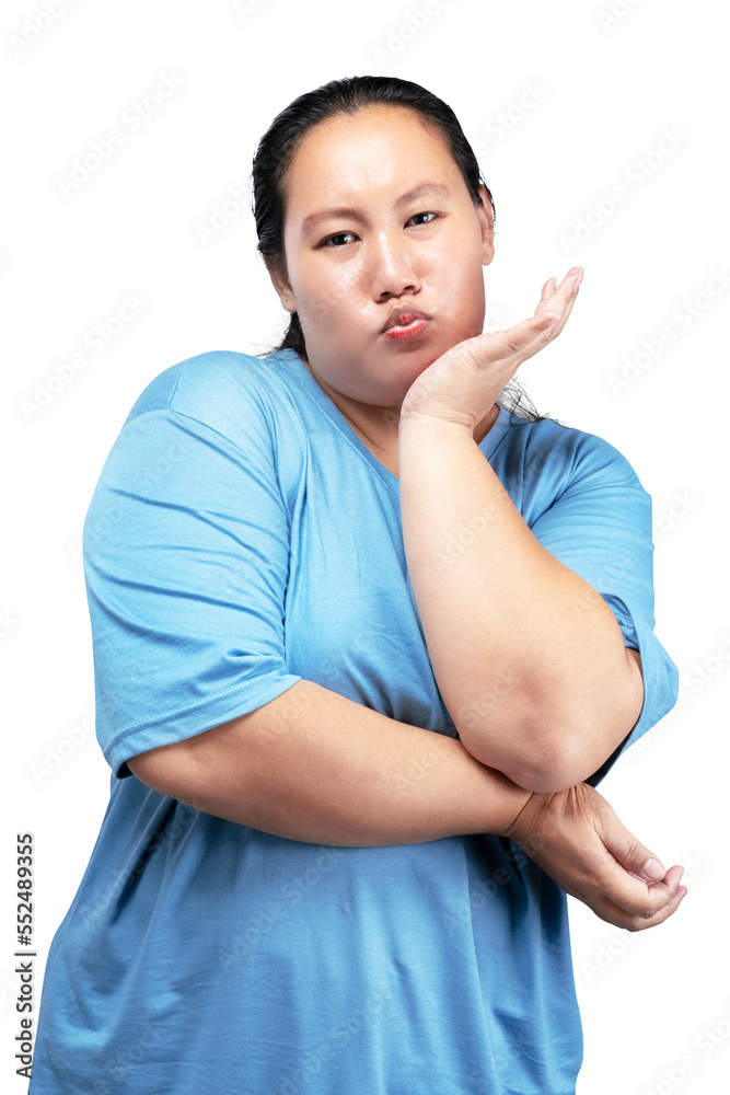 Obraz premium Asian fat overweight woman with a funny expression
