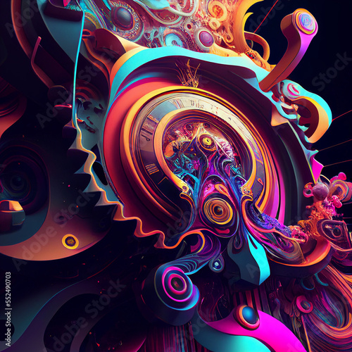 Time Machine with trippy psychedelic colorful ink 