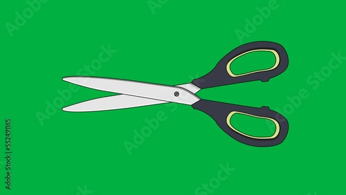 Animated scissors. Flat scissors animation from open to close. Loop. Isolated on green screen. perfect for your graphic resource
