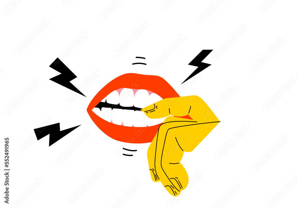 Nail Bite Disoder Isolated of mouth with lip and nail biting disorder, Body focused ...