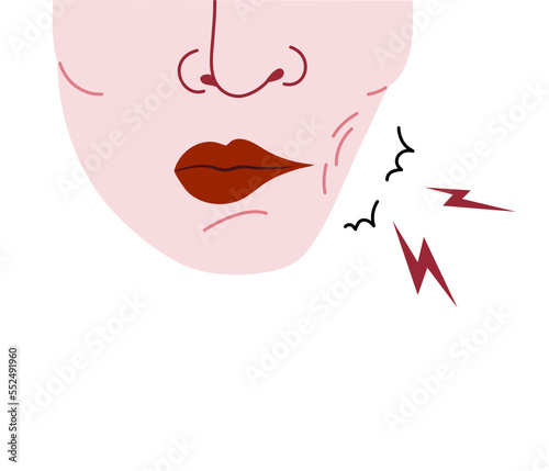 Isolated of cheek chewing or cheek Biting disorder, Body focused repetitive behaviors (BFRBs) symptom. Flat vector illustration.	
