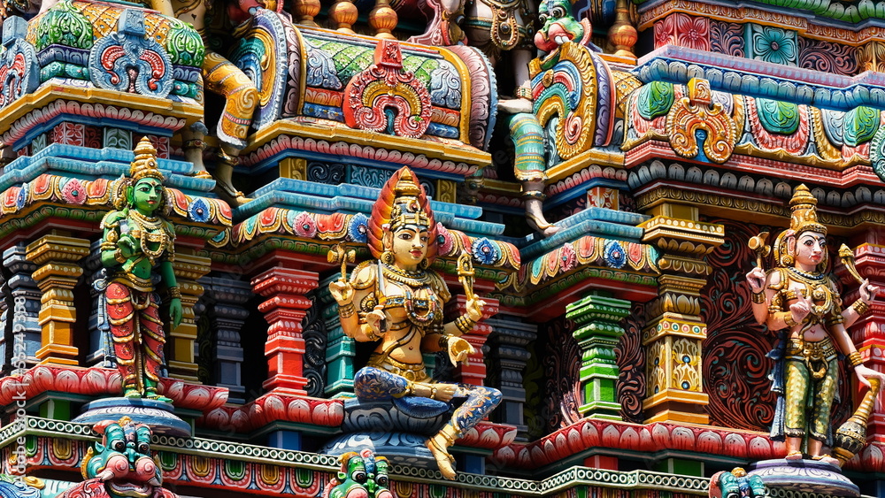 Art details of colorful Hindu temple