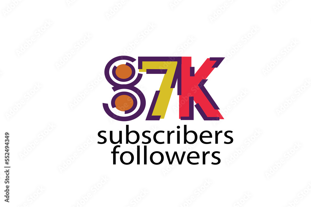 Fototapeta premium 87K, 87.000 subscribers or followers blocks style with 3 colors on white background for social media and internet-vector