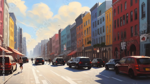 Wallpaper Mural Vibrant, bustling city street with shops, restaurants, and people Torontodigital.ca