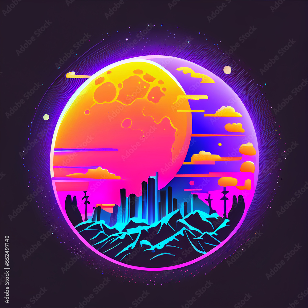 Fototapeta premium Colorful Full Moon Mountains