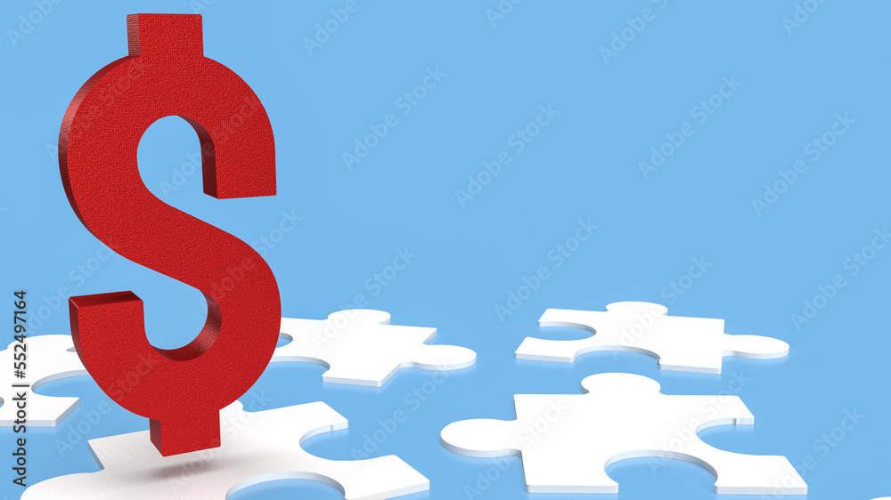 The red dollar symbol on white jigsaw for business background 3d rendering The red dollar symbol on white jigsaw for business background 3d rendering
