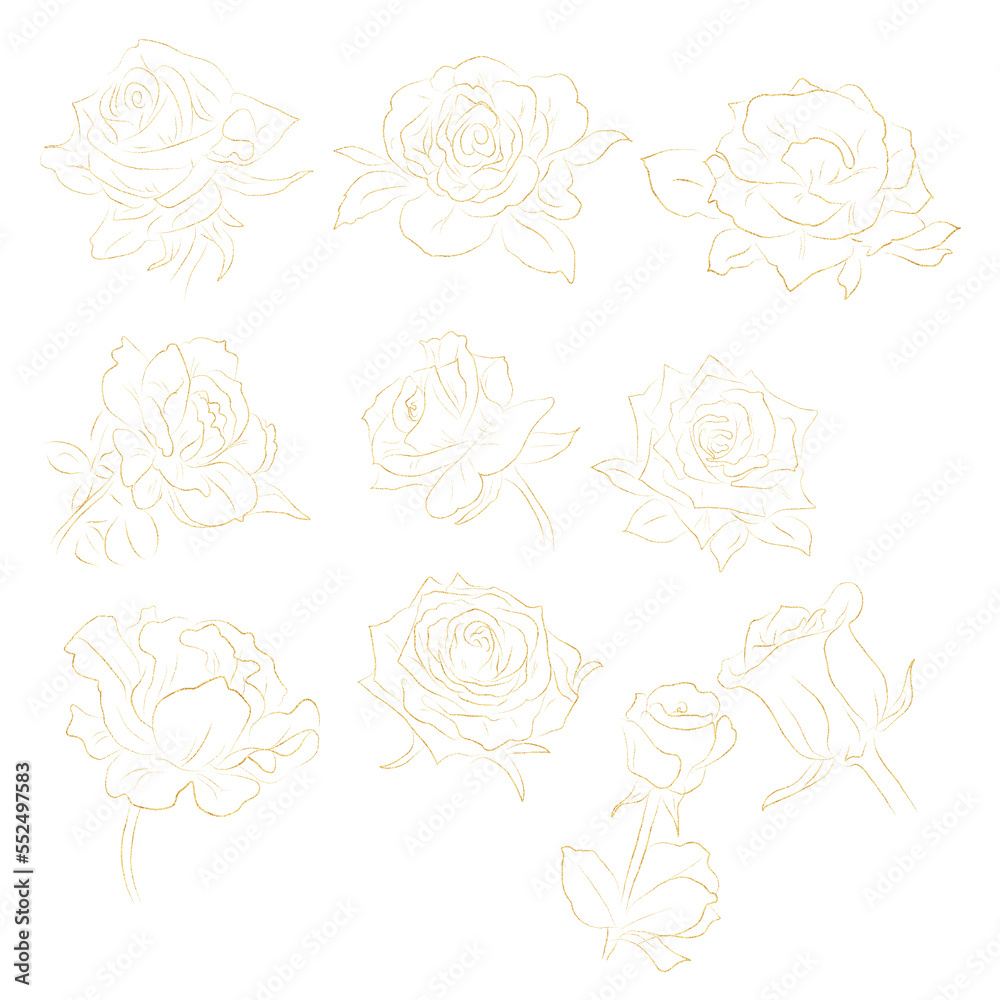 Gold glitter handdrawn rose. Great for greeting cards, backgrounds, wedding invitations.
