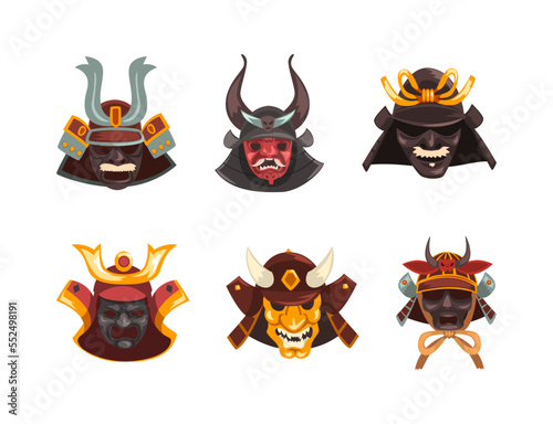 Japanese Samurai Mask as Traditional Culture Attribute Vector Set