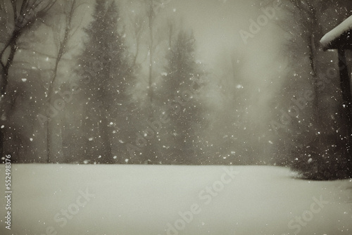 Vintage landscape of snowy weather background with nobody created with Generative AI © Jon Schulte