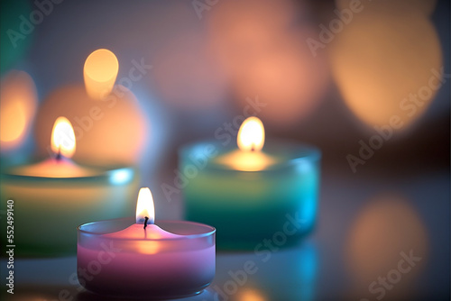 Candles burning with coloured glass