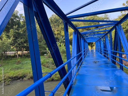 View at Lava Bantal located in Yogyakarta, Indonesia. There is bridge in blue color for crossing the river.