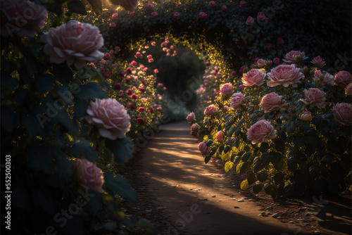 Rose Garden floral background AI generated 