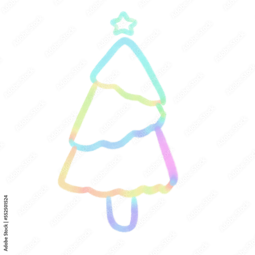 Rainbow line Christmas tree, signs and symbols, Hand drawn in doodle style. Rainbow line Christmas tree, signs and symbols, Hand drawn in doodle style.