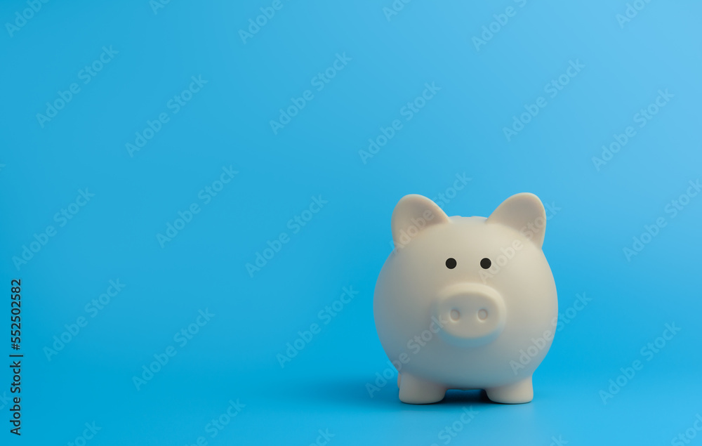 pink piggy bank on light blue background with copy space, investment saving money wealth and financial concept, light pink piggy bank