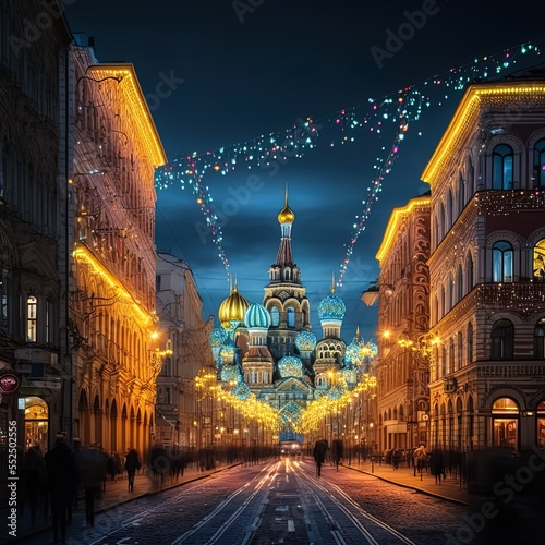 Streets lit up for the winter holiday festival.