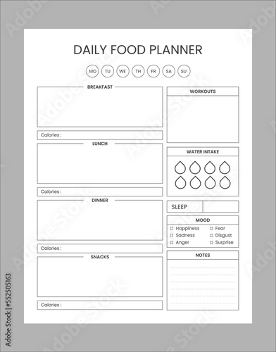 Daily food planner design template  kdp interior 