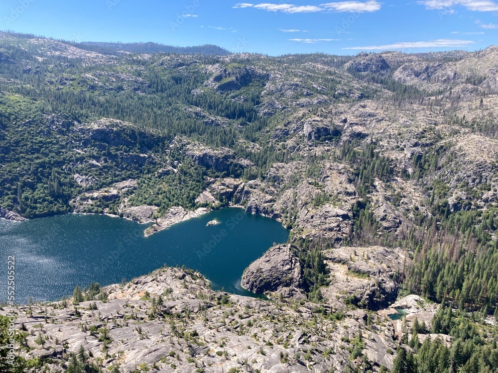 Aerial scenic view of Donnell Reservoir on Stanislaus River in Northern California.