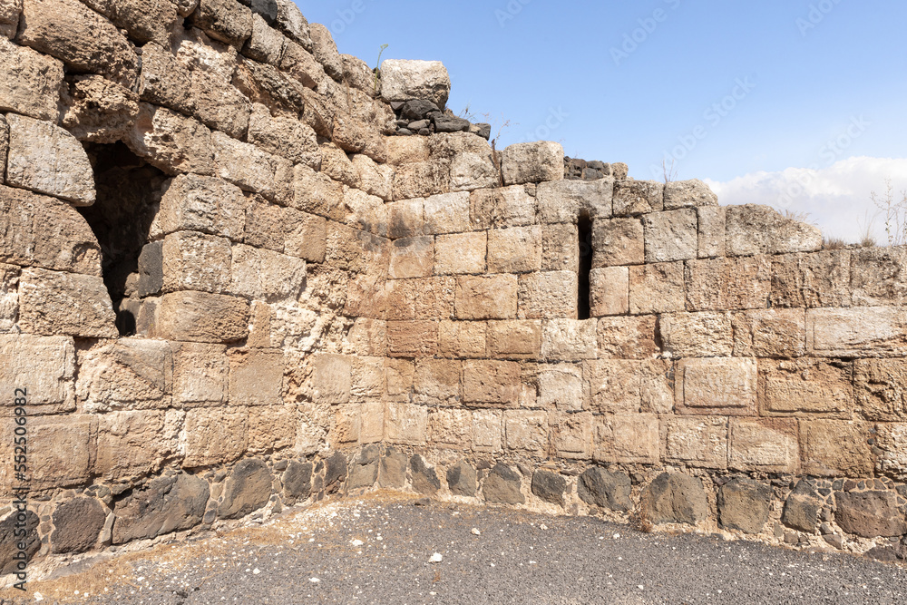 Remains  of the outer walls on the ruins of the great Hospitaller fortress - Belvoir - Jordan Star - located on a hill above the Jordan Valley in Israel