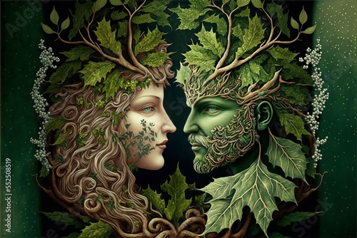 The Goddess and the Green Man at Yule, generative art  photo