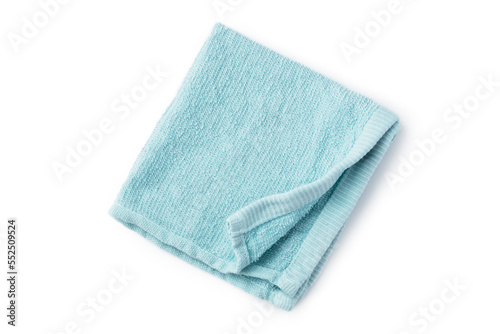 Folded blue towel isolated on white background