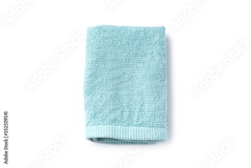 Folded blue towel isolated on white background