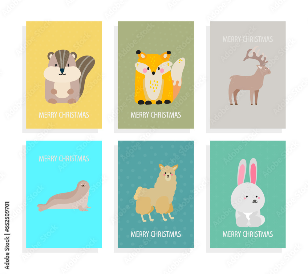 set of Christmas cards with  animals