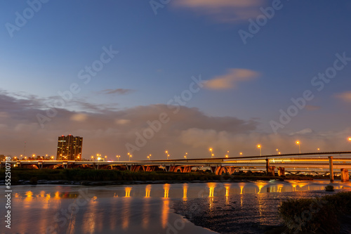 Sunset bridge landscape and Tamsui River