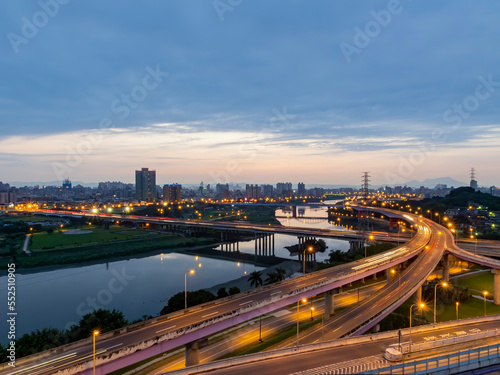 Twilight high angle view of the Taipei cityscape