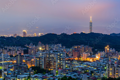 Twilight high angle view of the Taipei cityscape