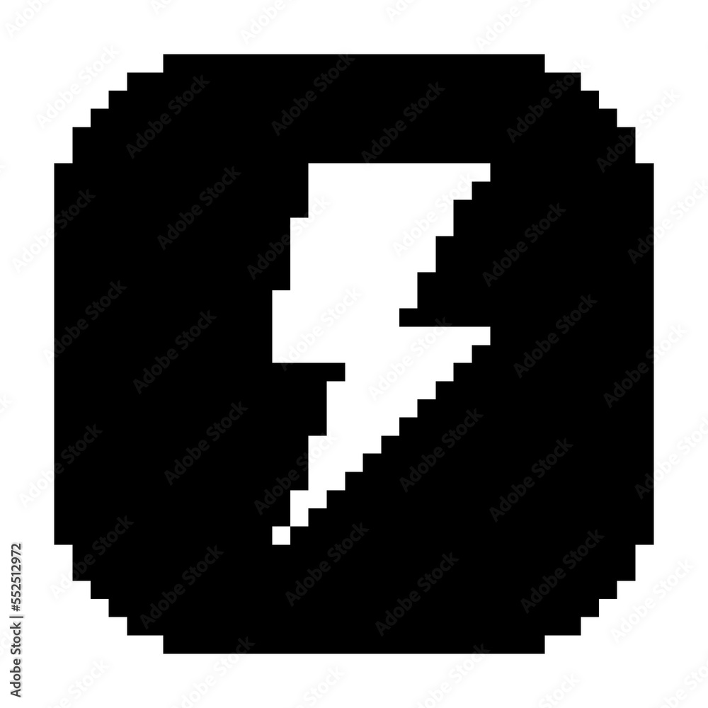 Lightning icon, power icon, energy sign, electric sign icon black-white vector pixel art icon Lightning icon, power icon, energy sign, electric sign icon black-white vector pixel art icon