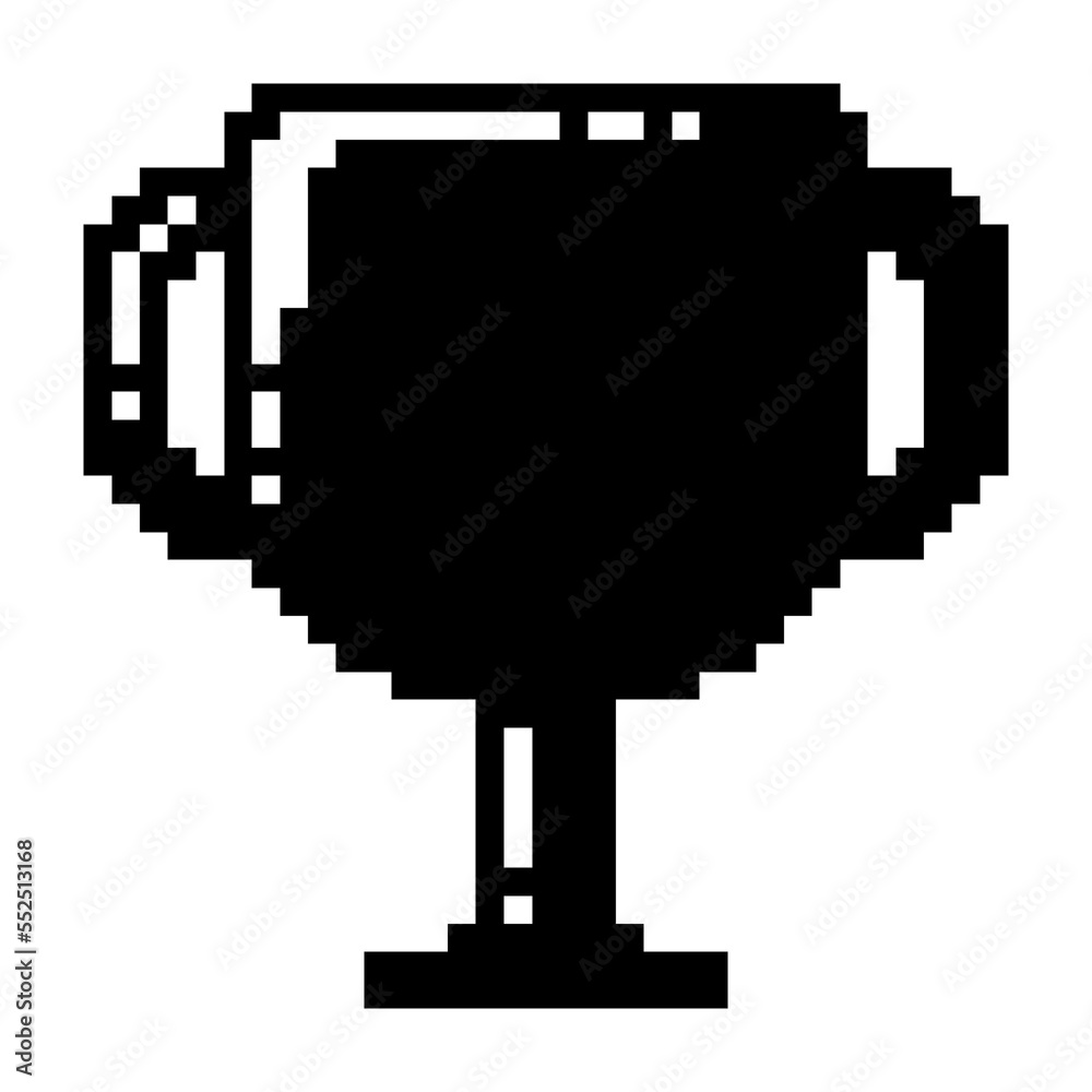 Trophy cup icon black-white vector pixel art icon