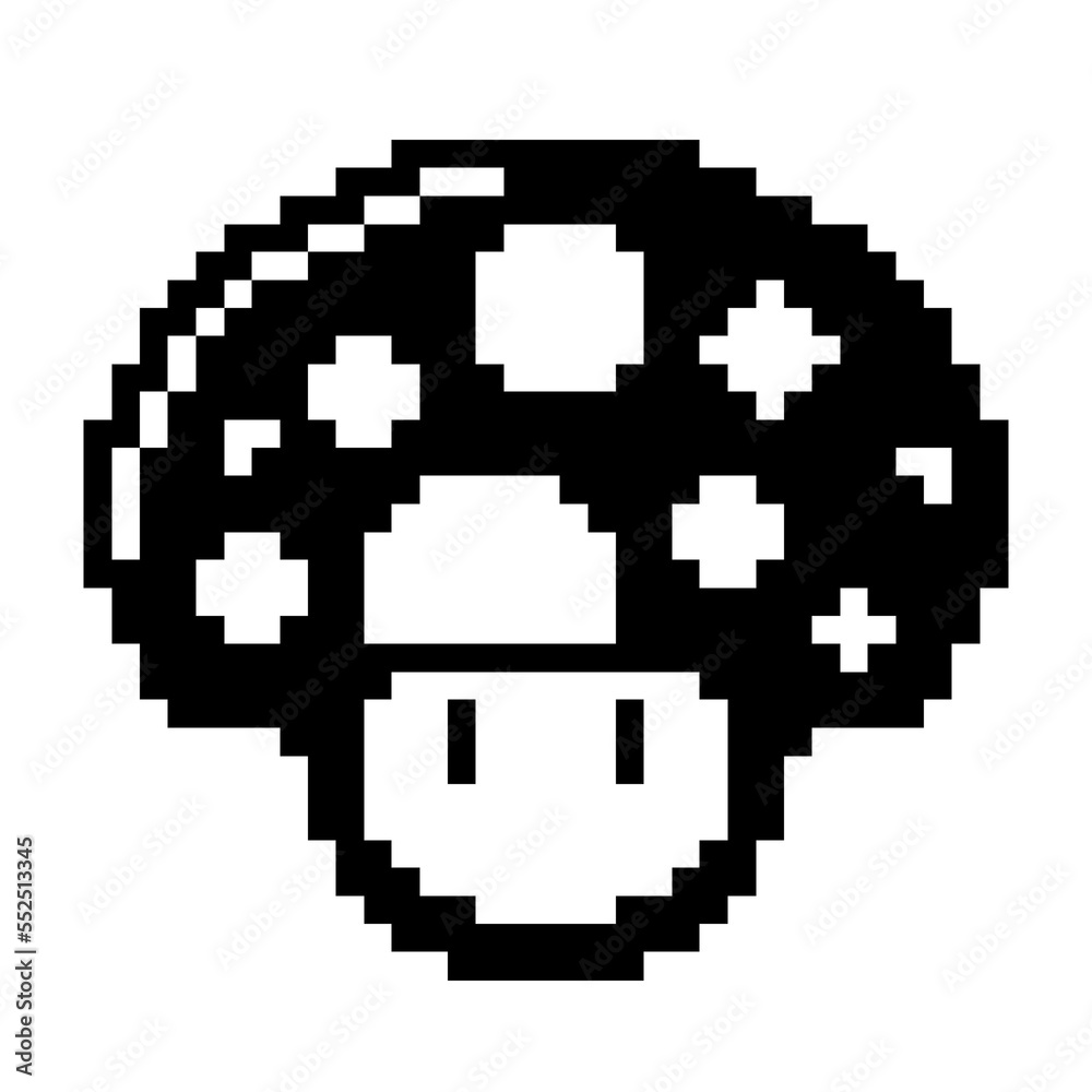 Mashroom icon black-white vector pixel art icon Mashroom icon black-white vector pixel art icon