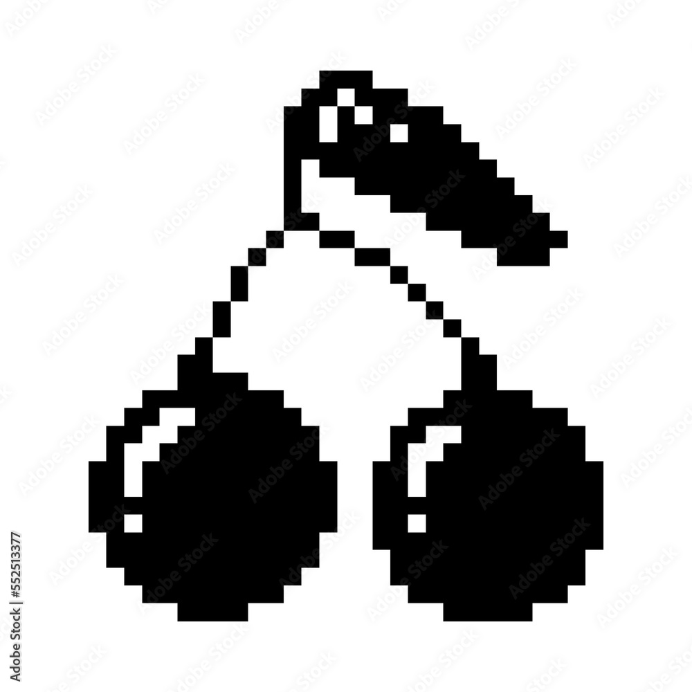 Cherry icon black-white vector pixel art icon Cherry icon black-white vector pixel art icon