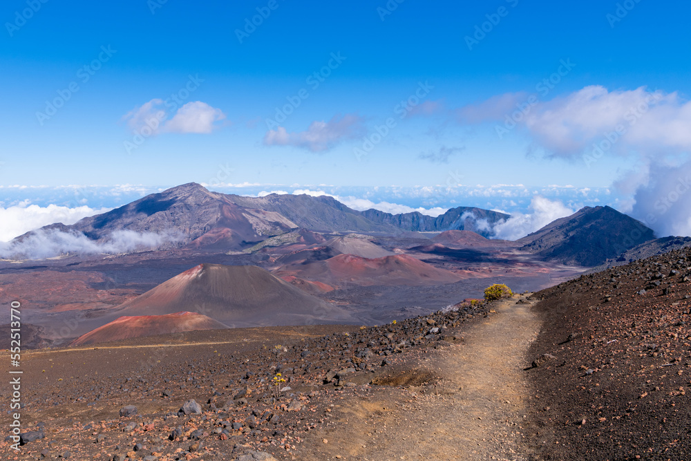 Hiking trail into volcanic crater at Haleakala National Park, Maui